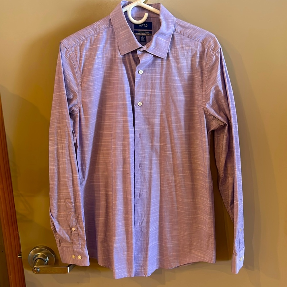 Apt 9, men’s flex extra slim wrinkle resistant dress shirt, lavender, medium